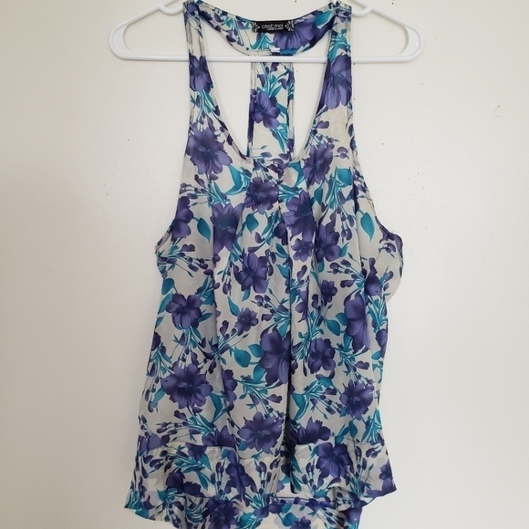 100% silk floral high low sleeveless top large - Picture 1 of 6